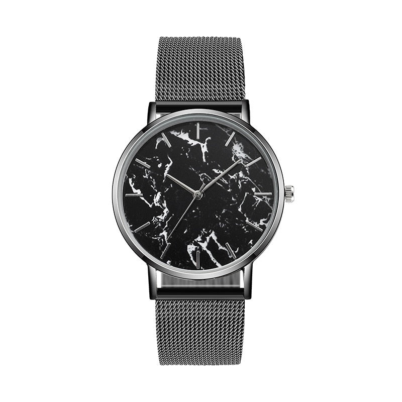 Fashion Rose Gold Mesh Band Creative Marble Female Wristwatch Luxury Women Quartz Watches