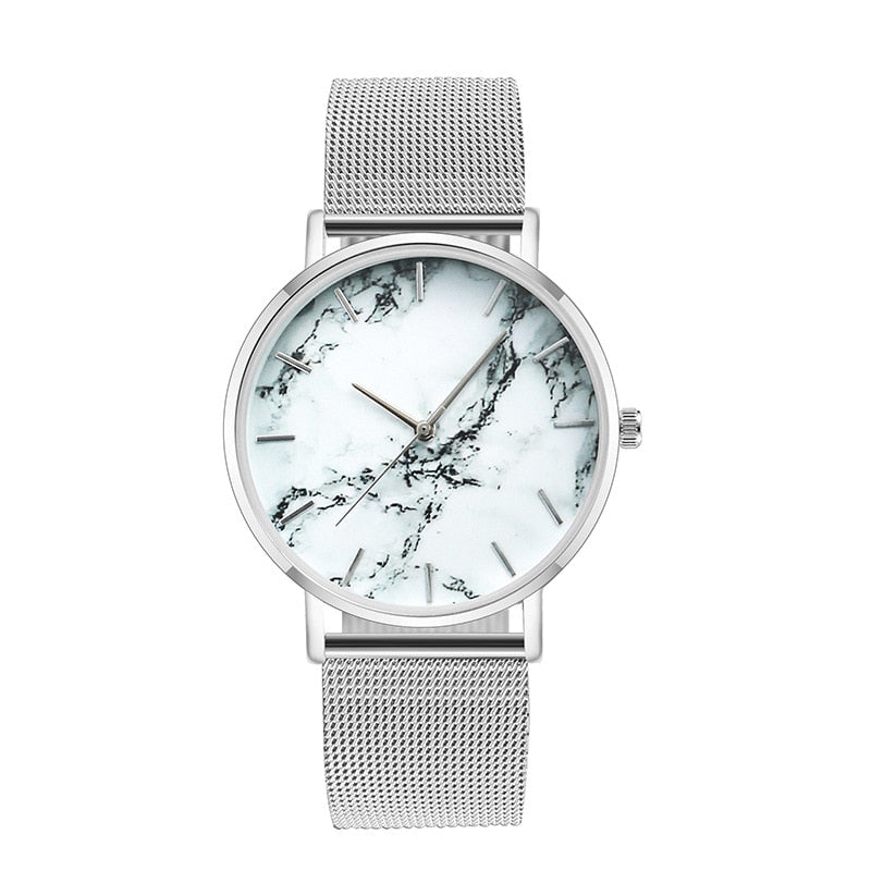 Fashion Rose Gold Mesh Band Creative Marble Female Wristwatch Luxury Women Quartz Watches